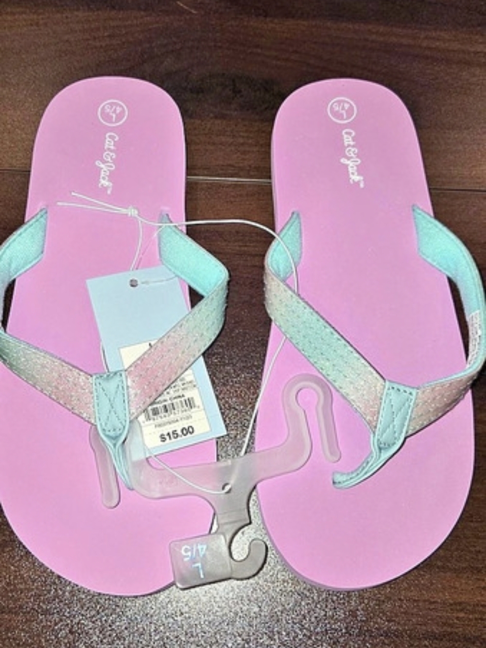 Cat And Jack Glitter Strap Sandals in Pink & Green Size US 4/5 NWT